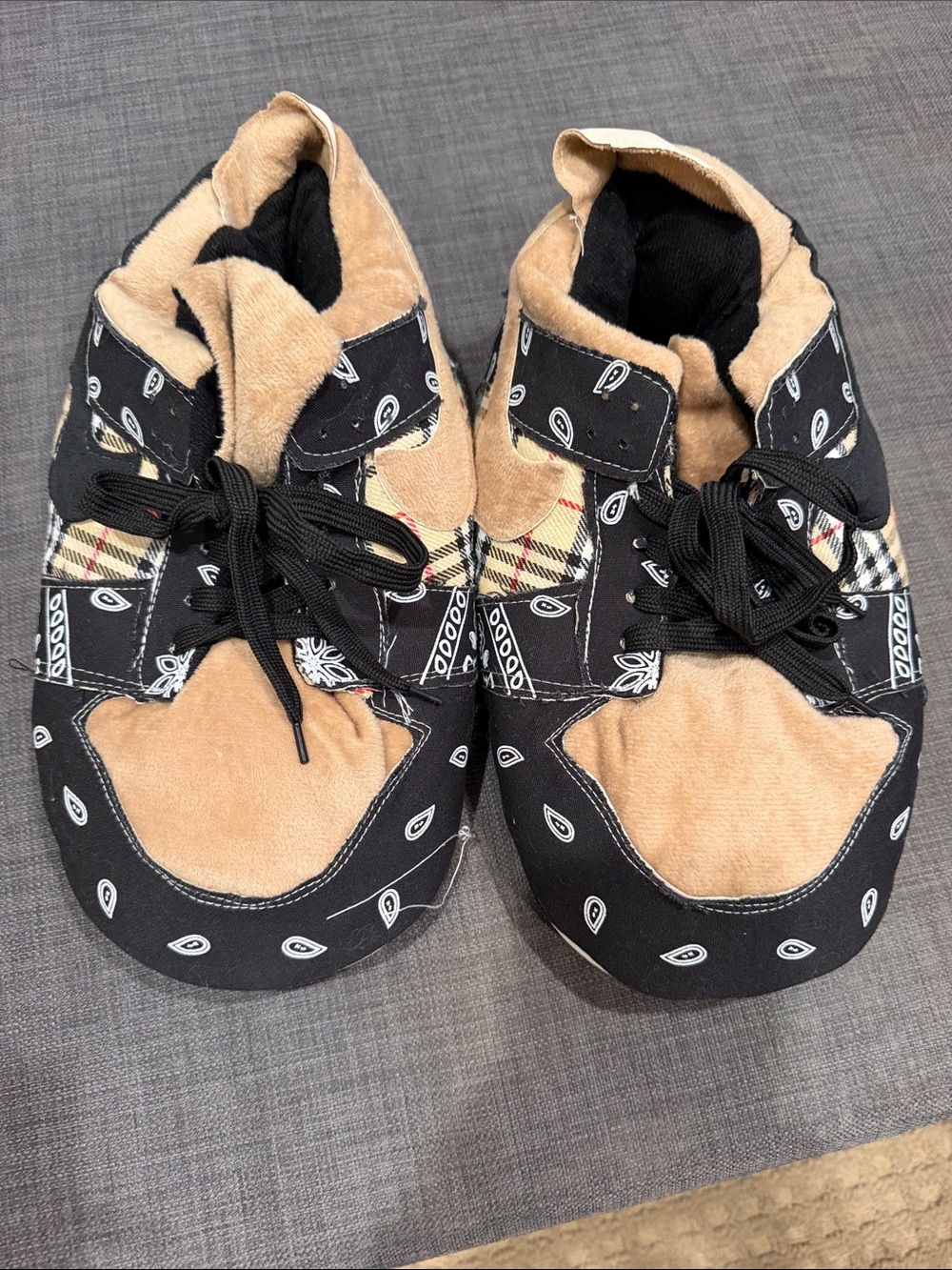Kids Black and Tan Bandana Pattern Slip-On Shoes